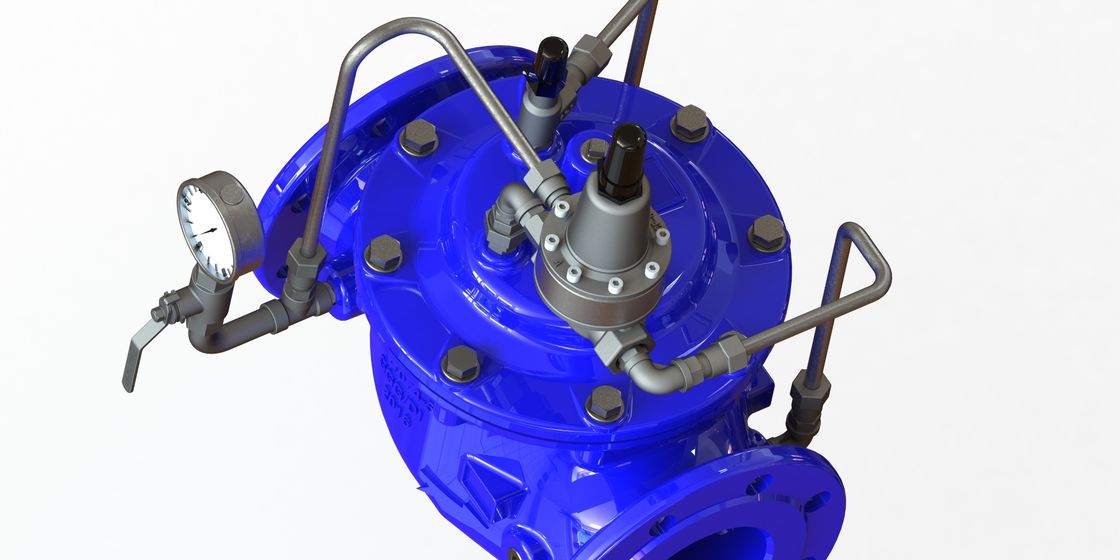 Drukbehoudventiel met versterkt nylon membraan en flensaansluiting voor bedrijfstemperaturen van 0-80°C